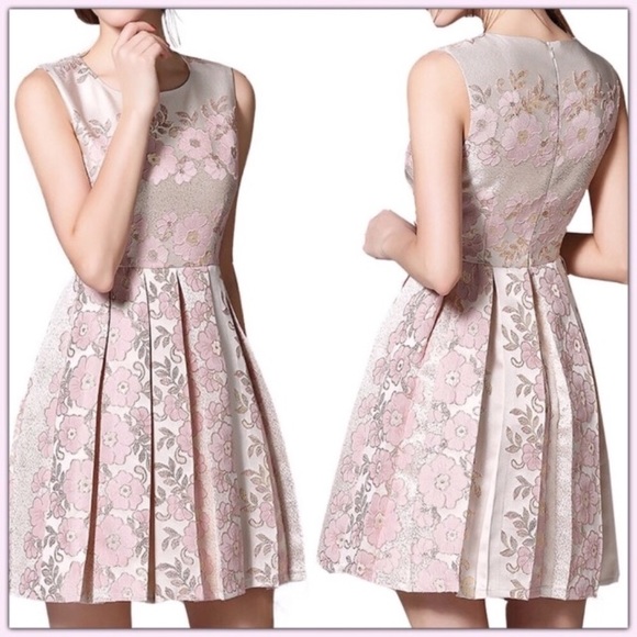 Dresses & Skirts - 💥 CLEARANCE Gold Blush Floral Lace Pleated Dress